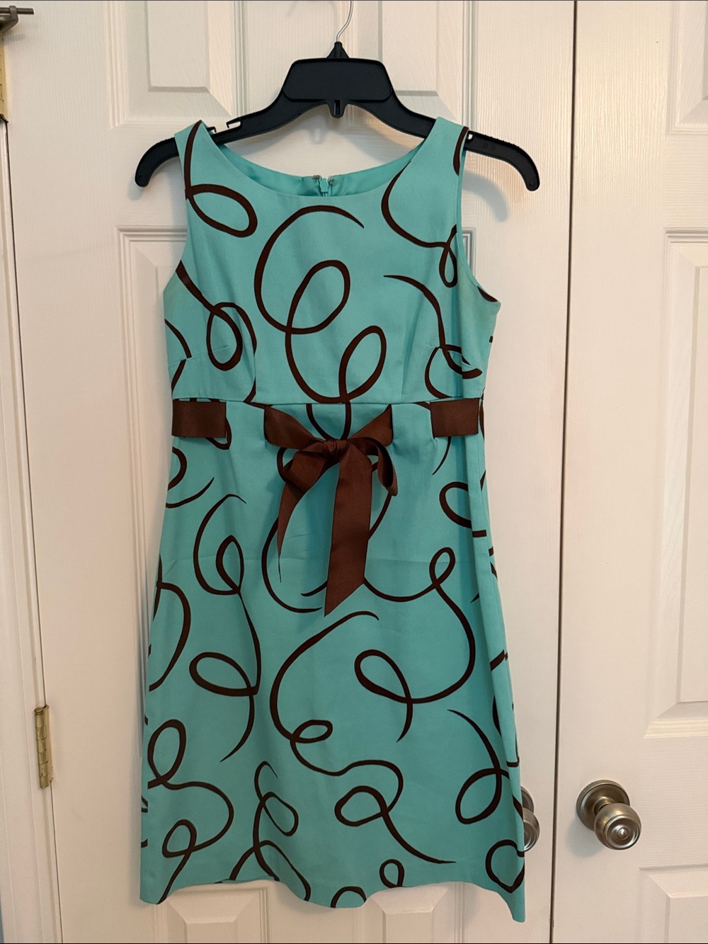 Jessica Howard Aqua Midi Dress with Brown Ribbon Detail Sleeveless 4P